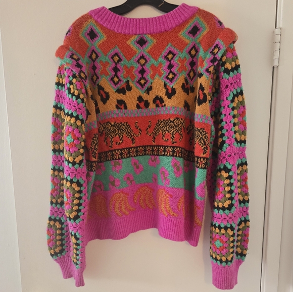 Farm Rio Crochet Mixed Print Sweater - Picture 3 of 4